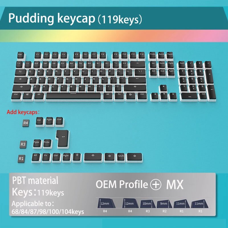 Pudding Keycap for GMK87 GMK81 GMK67 K617  M87 129 Keys OEM PBT Key Cap  Backlit for Mx Profile Mechanical Keyboard Kit Keycaps