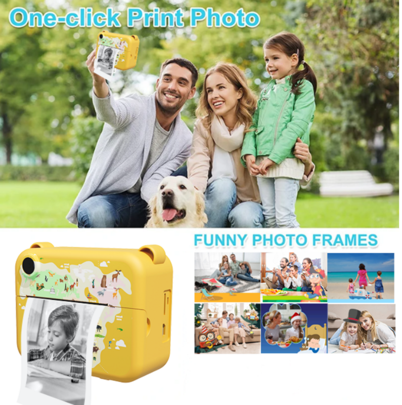 Cyfrowy aparat fotograficzny dla dzieci Natychmiastowy druk fotograficzny Rejestrator wideo dla dzieci Mini drukarka termiczna Wideo Edukacyjny prezent urodzinowy