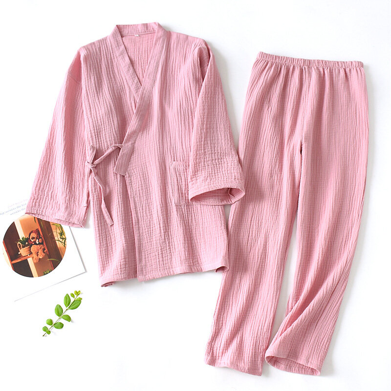 Nam Và Nữ 100% Cotton Bộ Đồ Ngủ Plus Kích Thước Rời Áo Choàng Tắm Cổ Chữ V Kimono Pijama Mujer "Ba Phần Tư Đồ Ngủ Cặp Đôi Loungewear
