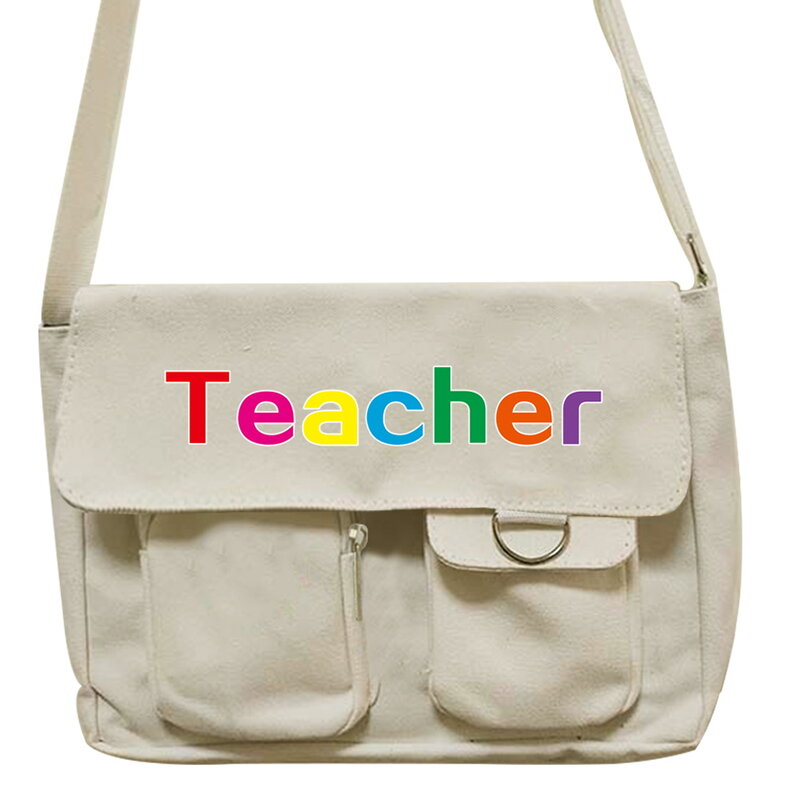 Canvas Messenger Bag Women's Casual Satchel Girls Handbag Shoulder Large Capacity Tote Bag Teacher Pattern Shopping Bags