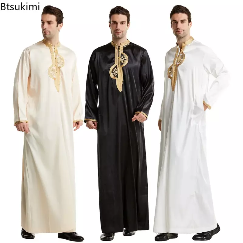 Batas caftán de manga larga para hombre, ropa musulmana, cuello levantado, Kurta Thobe Eid, vestido turco árabe, Dubái, Islam, hábito étnico, ocio