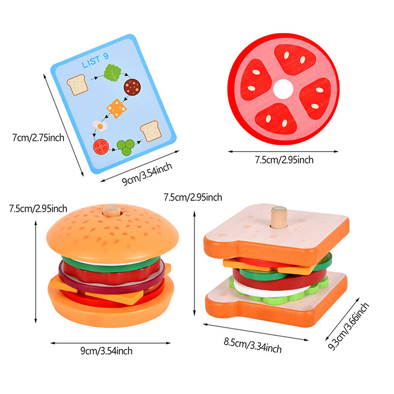 Игрушка Монтессори для детей, деревянный гамбургер, сэндвич, картофель фри, игрушки для укладки, дошкольное обучение, ролевая игра, игрушка для еды