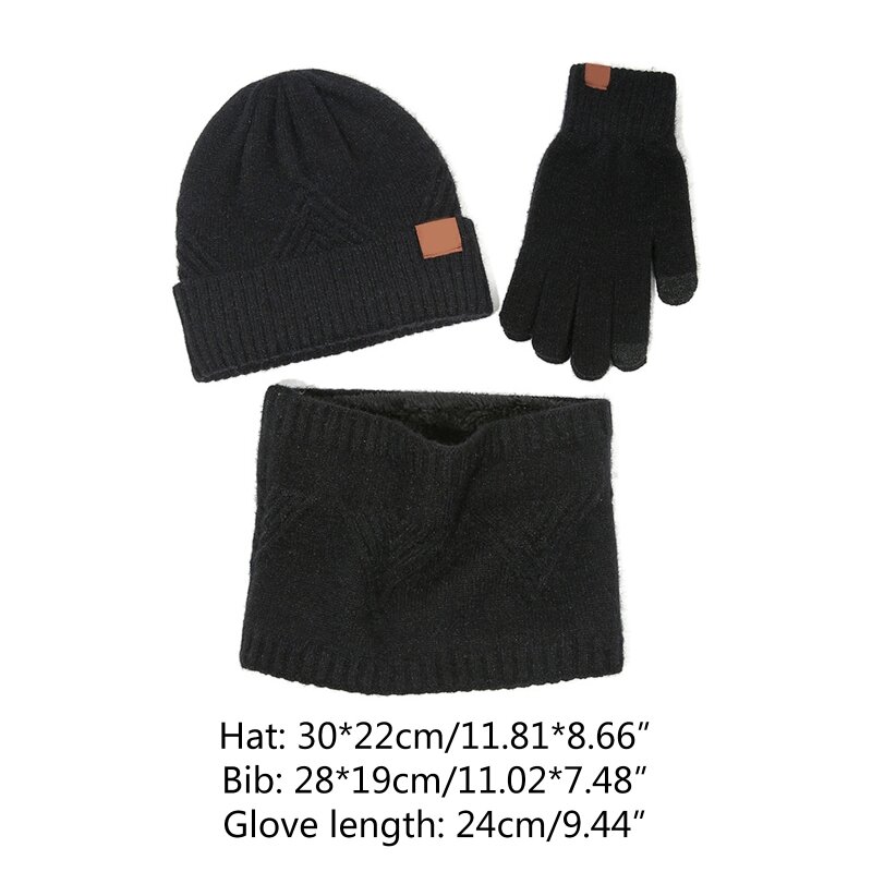 3-teiliges Unisex-Winter-Beanie-Hut-Schal für Touchscreen-Handschuhe-Set für dreieckig gestreiftes Strick-Plüsch-gefüttertes mit