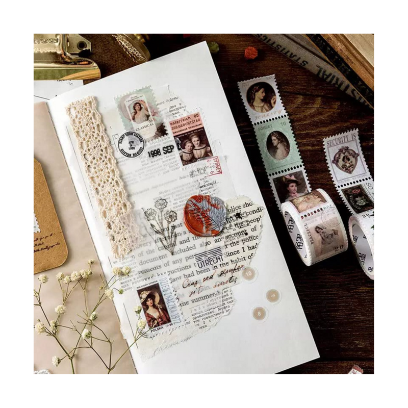 8 Rollen Vintage Stempel Washi Tape Set für Tagebuch Fotoalbum Notebook Scrap booking Planer Briefpapier Aufkleber