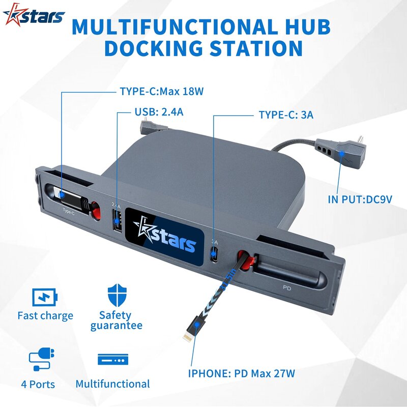 HUB USB untuk Tesla Model Y 3 2021-2024, stasiun Dok Sensor pintar Hub pusat Shunt ekstensi pengisi daya Cepat 27W