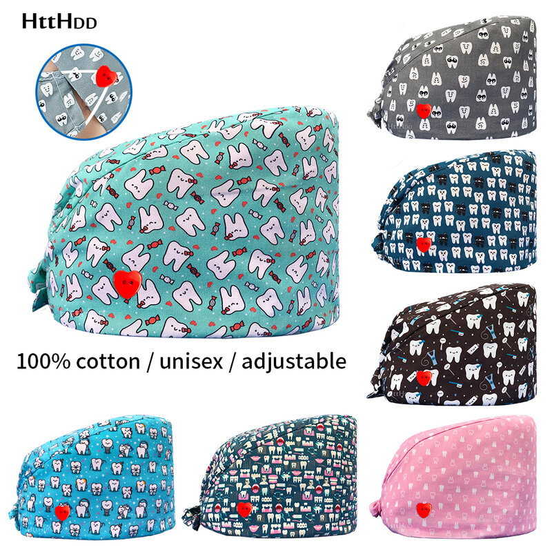 Htthdd – chapeau avec bouton imprimé pour dentiste, casquette ajustable pour Salon, clinique, infirmière, laboratoire, animalerie