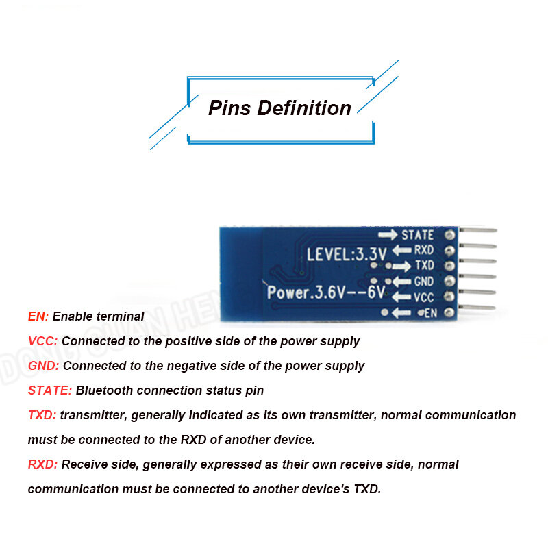 Módulo de transmisión de serie Bluetooth maestro-esclavo, placa de pines de placa Spp electrónica con plano posterior, interfaz VCC, GND, TXD,RXD, llave, HC-05