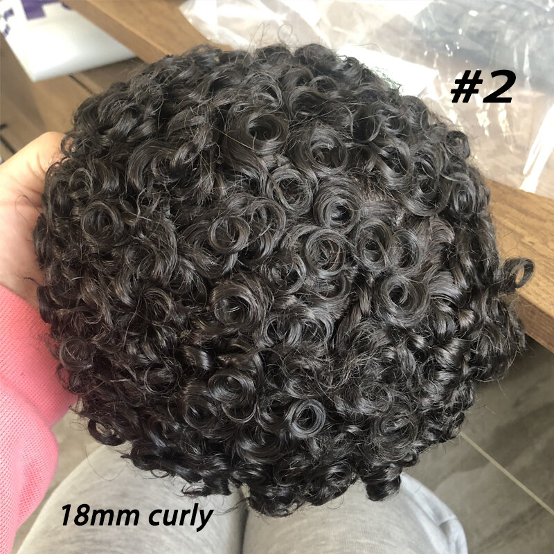 Men's Toupee Wig Breathable Australian Lace&PU Base/Fine Mono&PU Base  Human Hair System Prosthesis 18mm Curly Male Natural Wigs