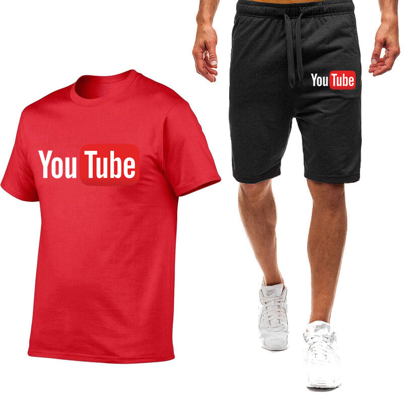Youtube 2022 Herren Sommer neue bedruckte Sweatshirts, Kurzarm shorts und modisch bedruckte Freizeit anzüge