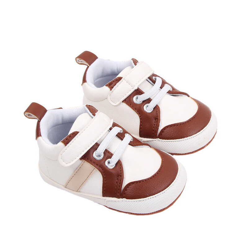 Anti-Slip Soft Sole Sneakers para crianças, Stripe PU Leather, Sapatos para meninos, Prewalker, Primeiro caminhante infantil