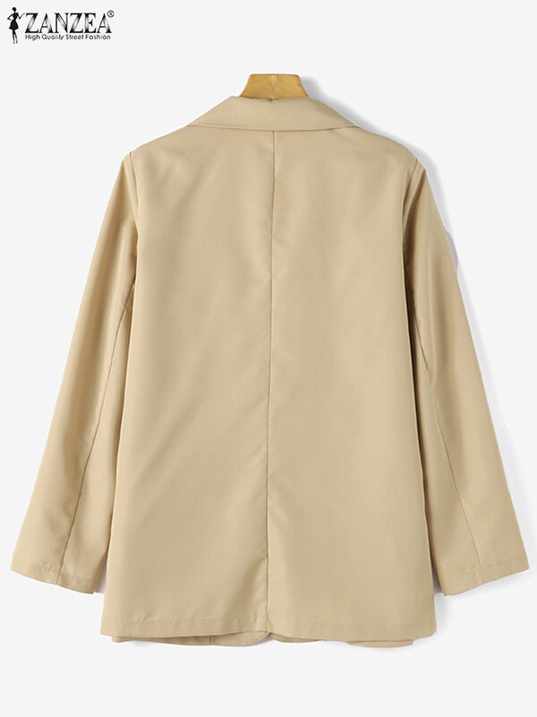 ZANZEA 2023 Simple Big Pocket Suits Women Fashion Elegant Office Blazer Long Sleeve Autumn Solid Formal Coats OL Lapel Jackets