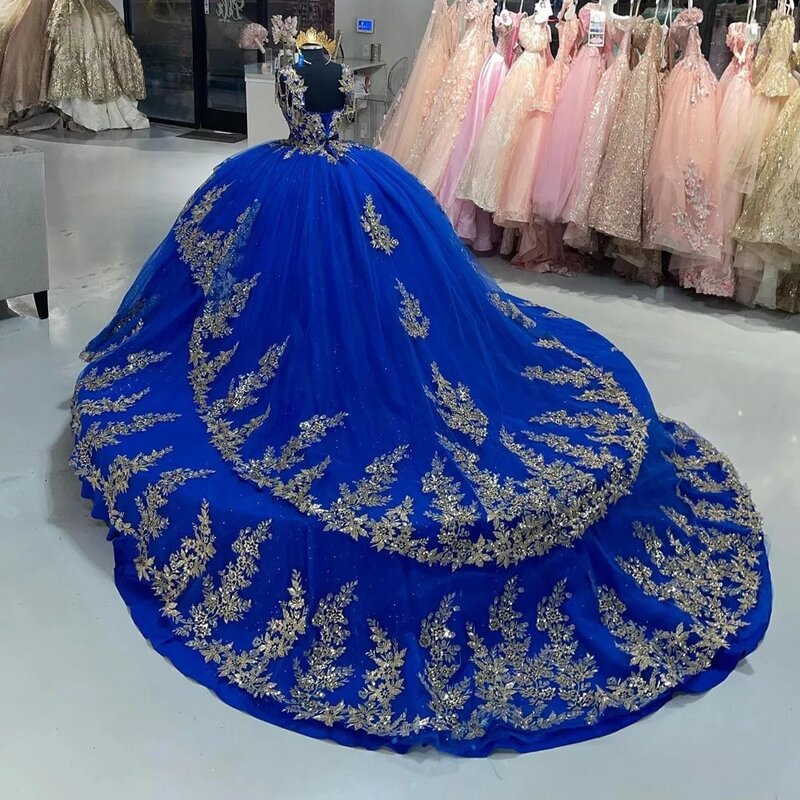 Królewska niebieska księżniczka Quinceanera sukienka balowa ukochana tiulowa aplikacje słodkie 16 sukienek 15 Años meksykańskie