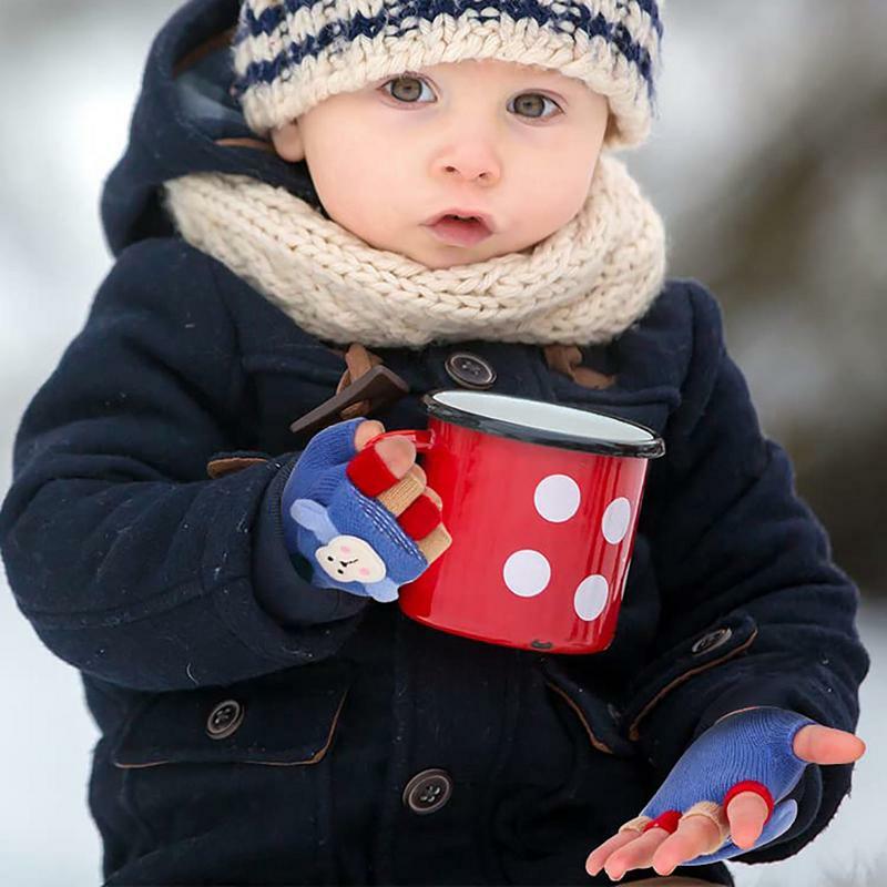 Children's Half Finger Gloves Snowman Design Fingerless Mittens For Women Warm Mitten Winter Favor Flip-Top Design Gloves For
