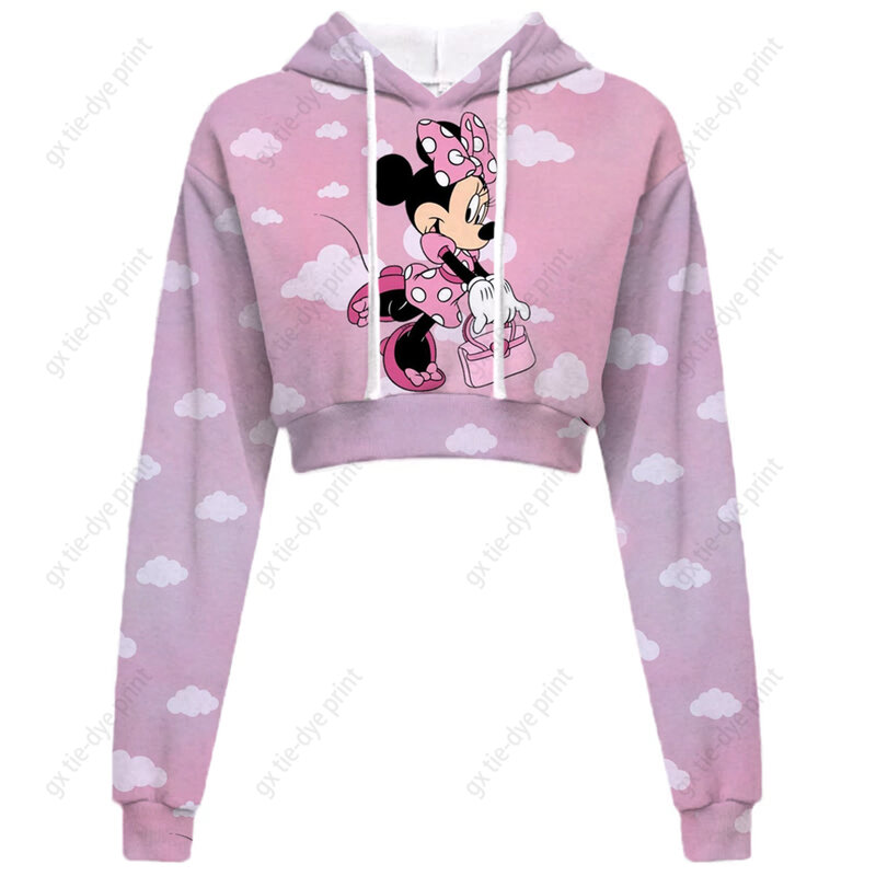 Disney Mickey Mouse Mickey Women's Long Sleeve Pattern Short Sweatshirt Pullover Black Pullover Women's Fashion Hoodie
