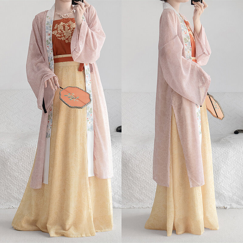 Chinese Traditional Hanfu Embroidery Dress Spring Summer New Chiffon Hanfu Dress Set Women Elgant Improved Hanfu Dress Set