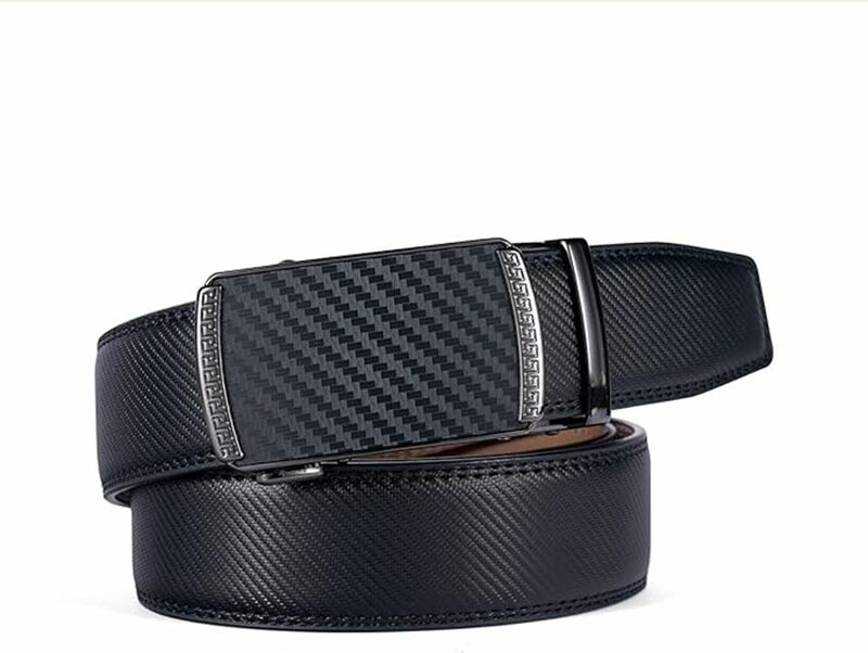 PlusZis Men's Plus Size Genuine Leather Ratchet Belt with Automatic Buckle Dress Fashion Dress Belt