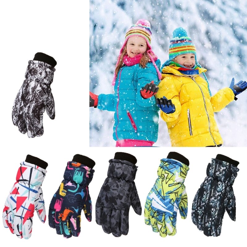 B2EB Dziecięce wiatroszczelne rękawiczki Dziecięce chłopięce dziewczęce Outdoor Snowboard Zimowe ciepłe rękawiczki