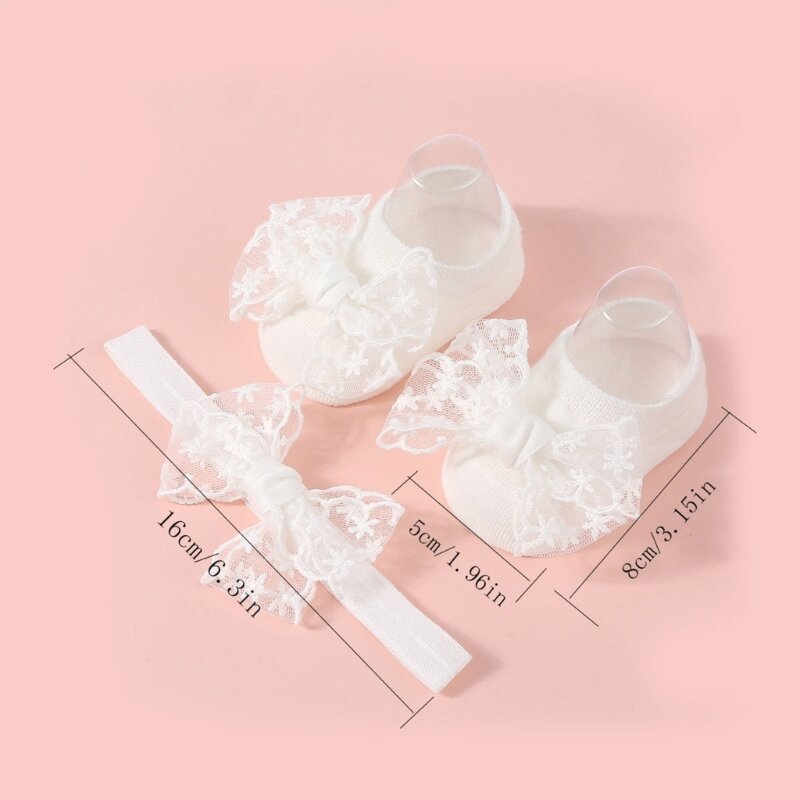 Calcetines flores para niñas pequeñas con diadema, calcetines diseño con lazo encaje dulce para bebés K1KC