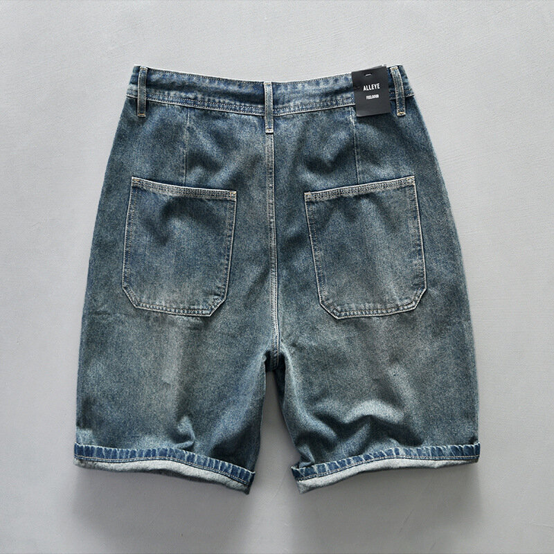 Calça jeans bordada casual masculina, roupa lavada solta, macia, de algodão na altura do joelho, verão, nova, 2022, AG7148