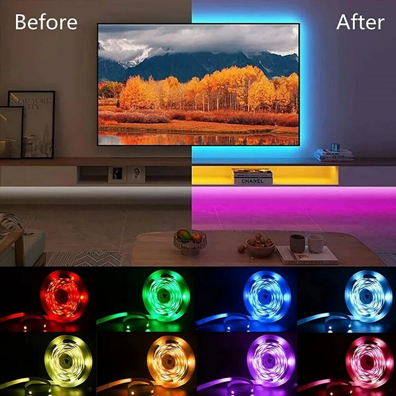 Pita Fleksibel Lampu Led 5V Kontrol Aplikasi Bluetooth Lampu Garis Led RGB 5050 Siang Lebih Baik untuk Ruang Permainan Lampu Latar TV