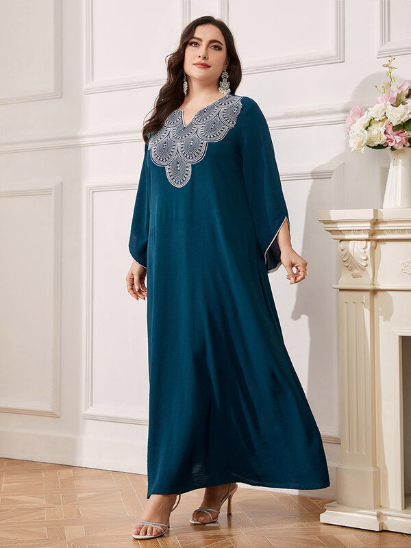 Abaya Muslim wanita bordir gaun Maxi gaun malam Dubai Turki Kaftan Arab Saudi jubah Lebaran Ramadan djelaba gaun Islami
