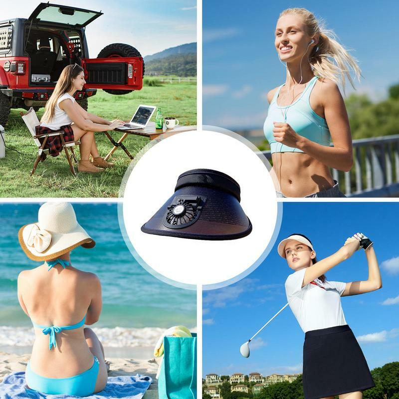 Letnia czapka przeciwsłoneczna kapelusz na lato z pustym cylinder USB wentylator ładowalny czapka z wiatraczkiem kapelusz wędkarski UPF50 kapelusz na lato do wędrówek po plaży