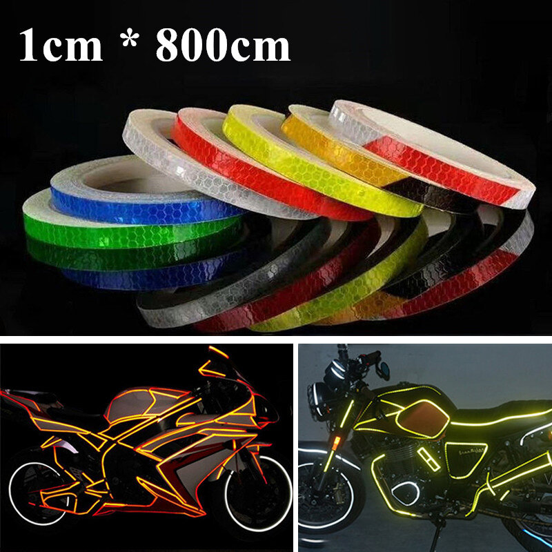 Roda reflexiva adesivos para motocicleta, decalques de vinil, carro aviso adesivos, moto styling, acessórios de decoração, fita aro, 1cm x 800cm