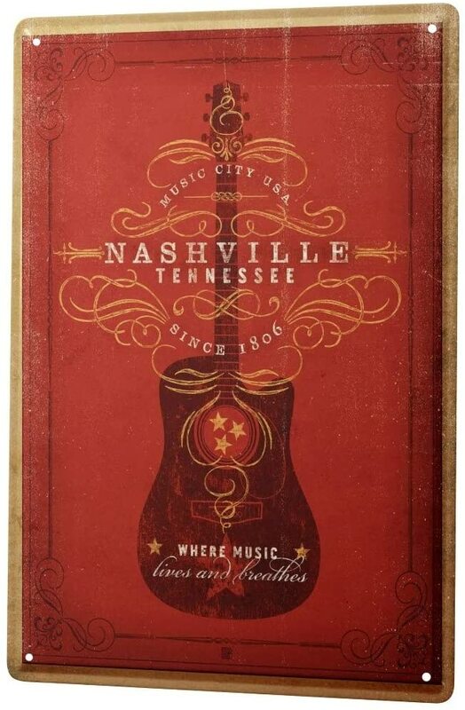 Plaque décorative rétro en étain 8x12, plaque décorative pour maison, guitare, Nashville, Tennessee, depuis 2004