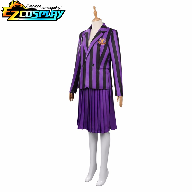 Wednesday - Enid Cosplay Costume Purple Striped School Uniform Outfits For Adult Coat  Shirt Skirt Tie Halloween Party Clothes