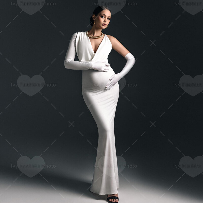 Sukienka ciążowa dla sesja zdjęciowa jednolity kolor jedno ramię Slim Fit elastyczna tkanina sukienka impreza dla kobiet w ciąży