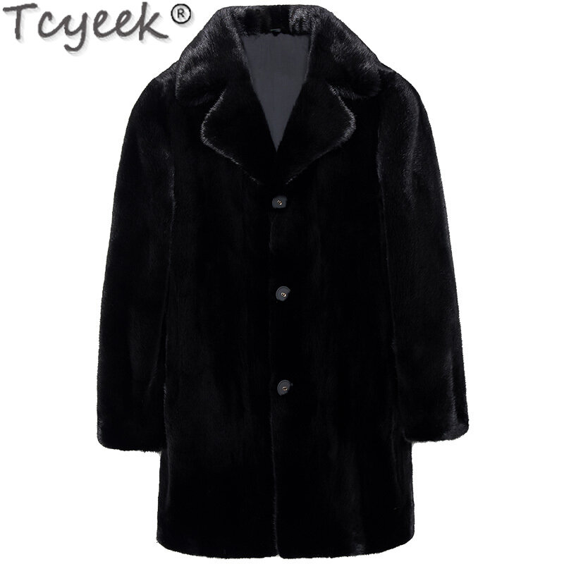 Tcyeek-Chaqueta de piel de visón Natural para hombre, abrigo cálido de longitud media, informal, a la moda, ropa de invierno