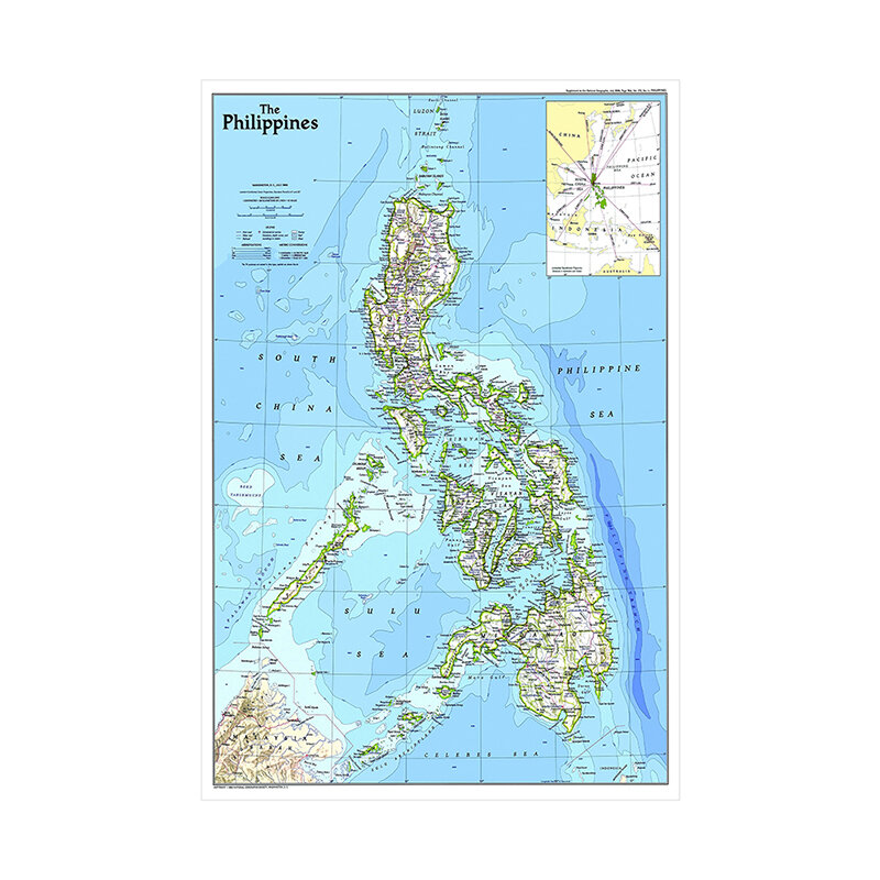 Mapa ejecutivo de Filipinas, 42x59cm, versión del año 1986, mapas, lienzo decorativo para pared, pintura para sala de estar, decoración del hogar