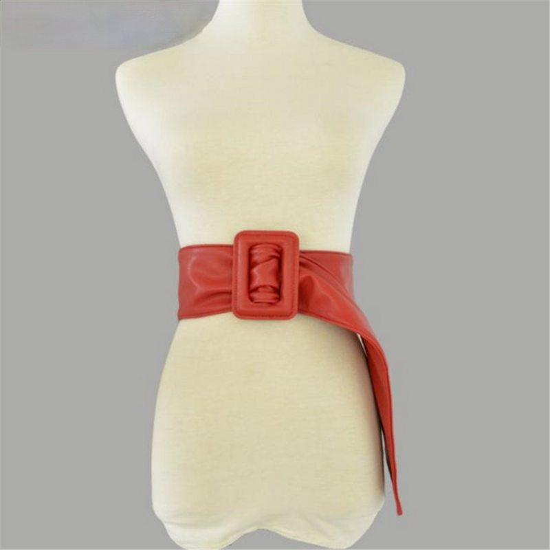 Cinturón ancho de cuero para mujer, faja con lazo grande, color rojo, sólido, a la moda, 2024