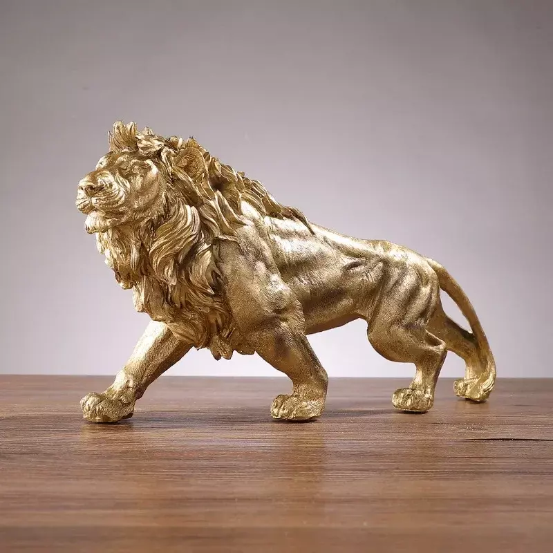 Statue d'animal du roi Lion doré en résine, ornement de maison, bureau, accessoires de décoration, salon, décoration de la maison