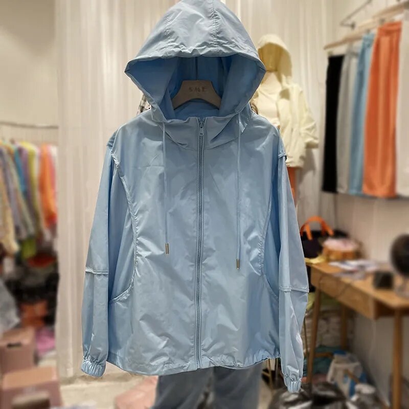 New Women Hooded Casual Sun Protection Clothing Tops Coat Summer Versatile Female Loose Fit Hooded Casual Sun Protection Jacket