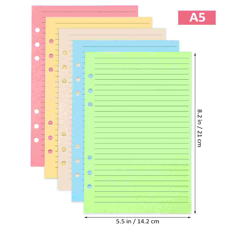 Colorido Live Journal Book, Folhas soltas Notebook, Horizontal Grade Inserções, Refill Paper, Forrado A5, 6 Hole Planner, 50 pcs