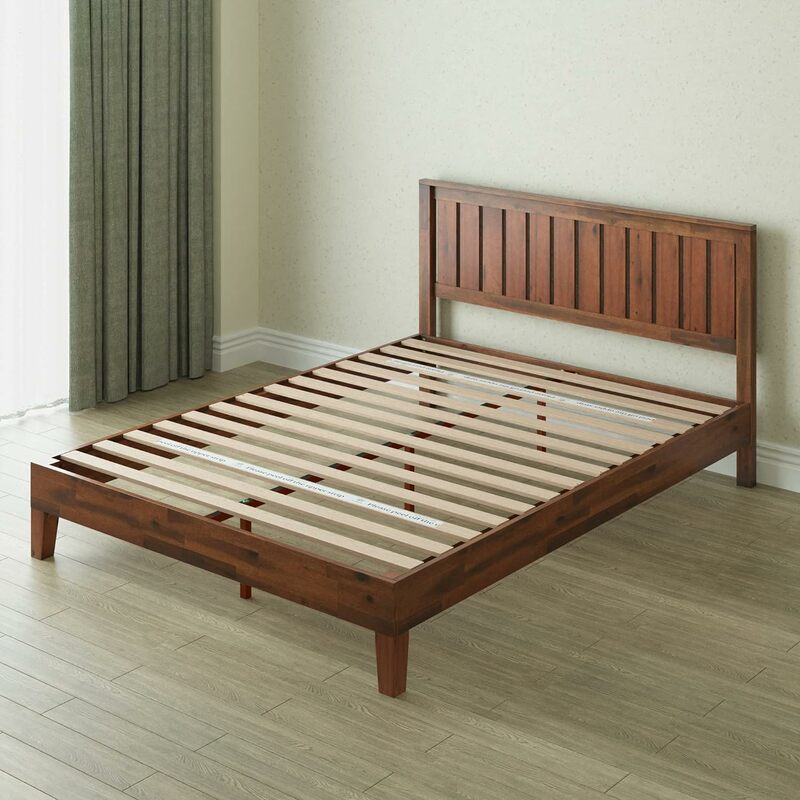 Vivek Deluxe Wood Platform Bed Frame with Headboard / Wooden Slat Support / No Box Spring Needed / Easy Assembly, Queen