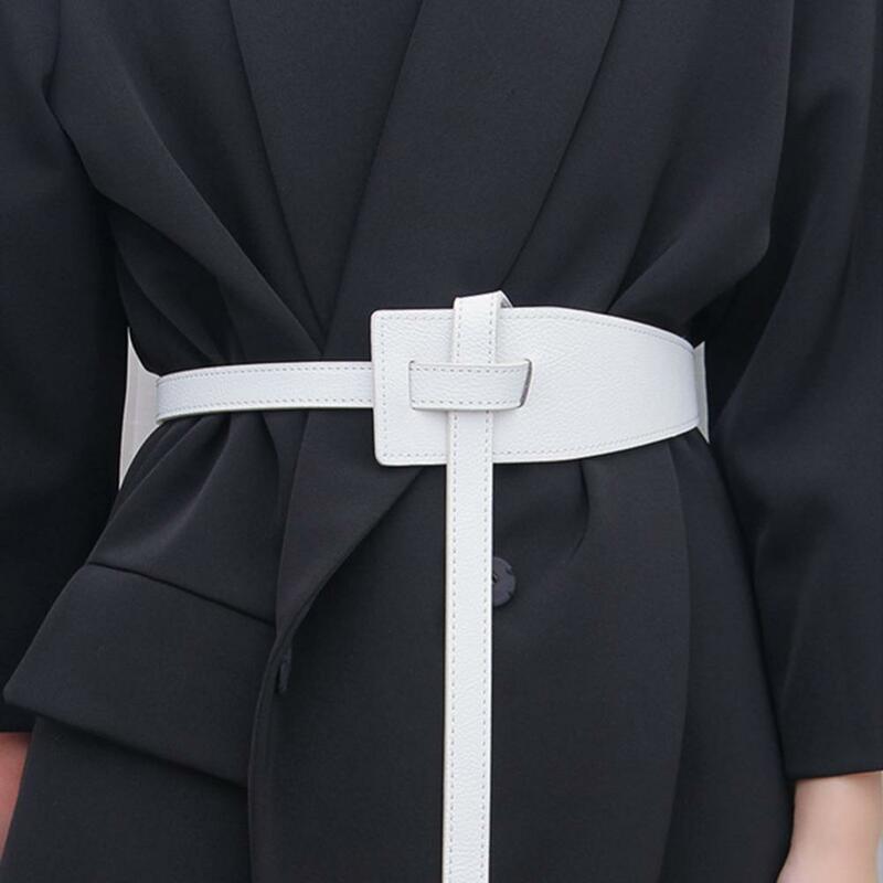 Cinto de couro falso com nó ajustável para mulheres, forma irregular, cintura longa, estilo coreano feminino