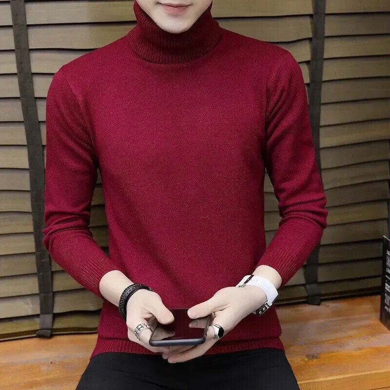 Men's High Neck Sweater Slim Fit Autumn and Winter New Casual Korean Version Handsome Underlay Shirt