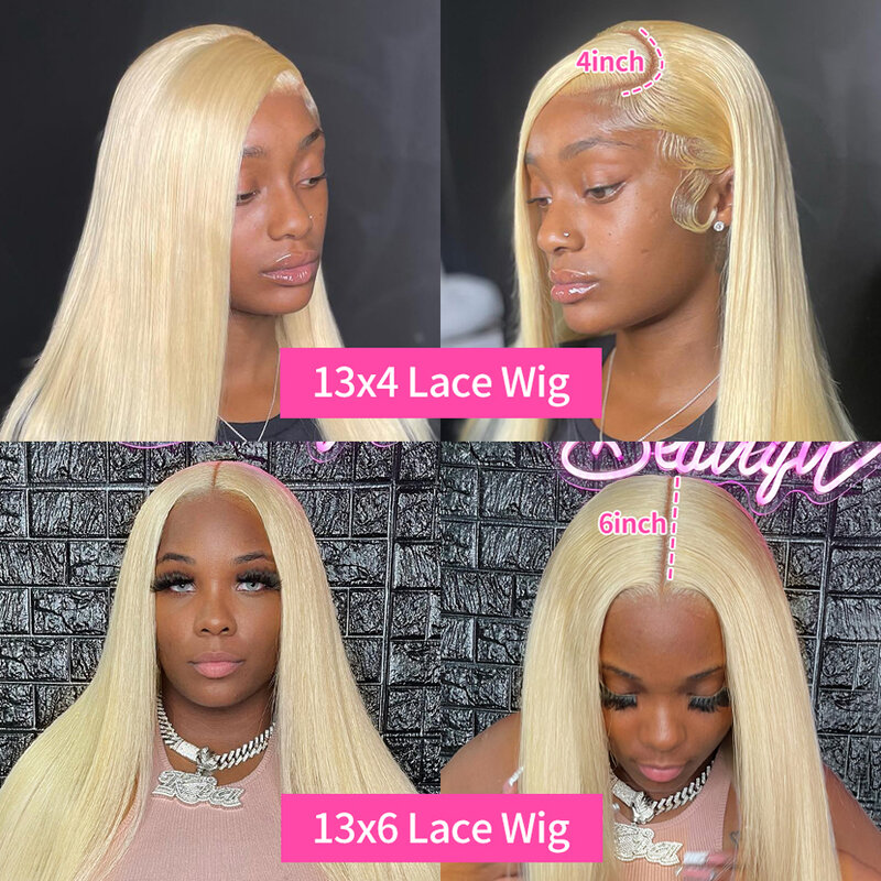 613 Blonde Color Lace Frontal Human Hair Wig 13x6 HD Transparent  For Women Brazilian Bone Straight 13x4 Lace Front Glueless Wig