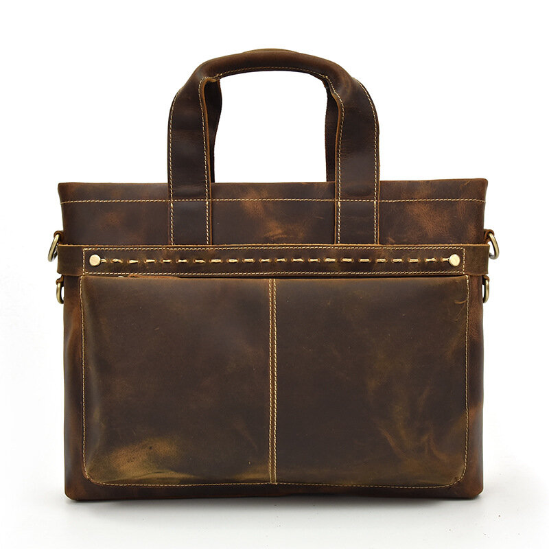 Мужская кожаная сумка Crazy Horse для ноутбука 15 дюймов, винтажный ручной портфель из натуральной воловьей кожи, Офисная сумка через плечо
