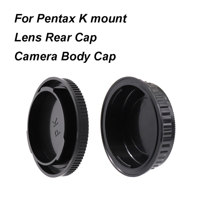 Plástico preto lente tampa para Pentax PK K, lente de montagem, tampa traseira, tampa do corpo ou Cap Set, K1, K5, K10, K20, etc