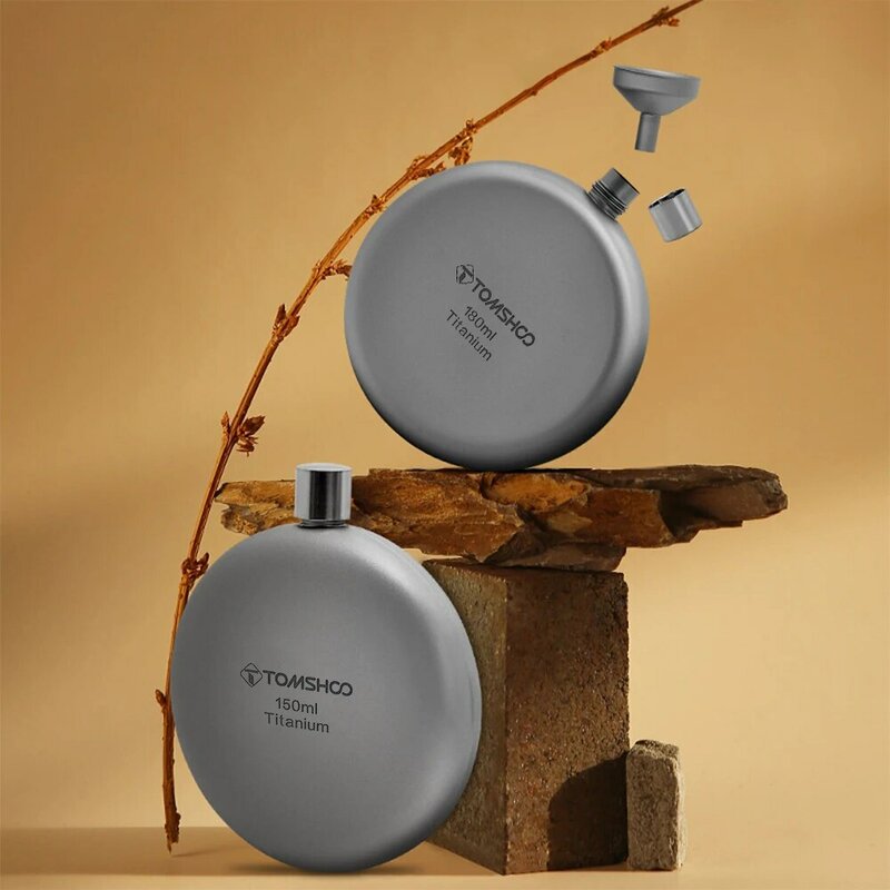 Tomshoo 150ml/180ml Titanium Flask with Funnel Alcohol Whisky Wine Flask for Outdoor Camping Hiking Backpacking Travel Picnic