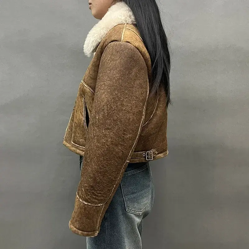 Lady 2023 Fashion Shearling giacche in pelle donna moda vera lana pelliccia di agnello cappotto in pelle di pecora inverno Moto Biker Jacket