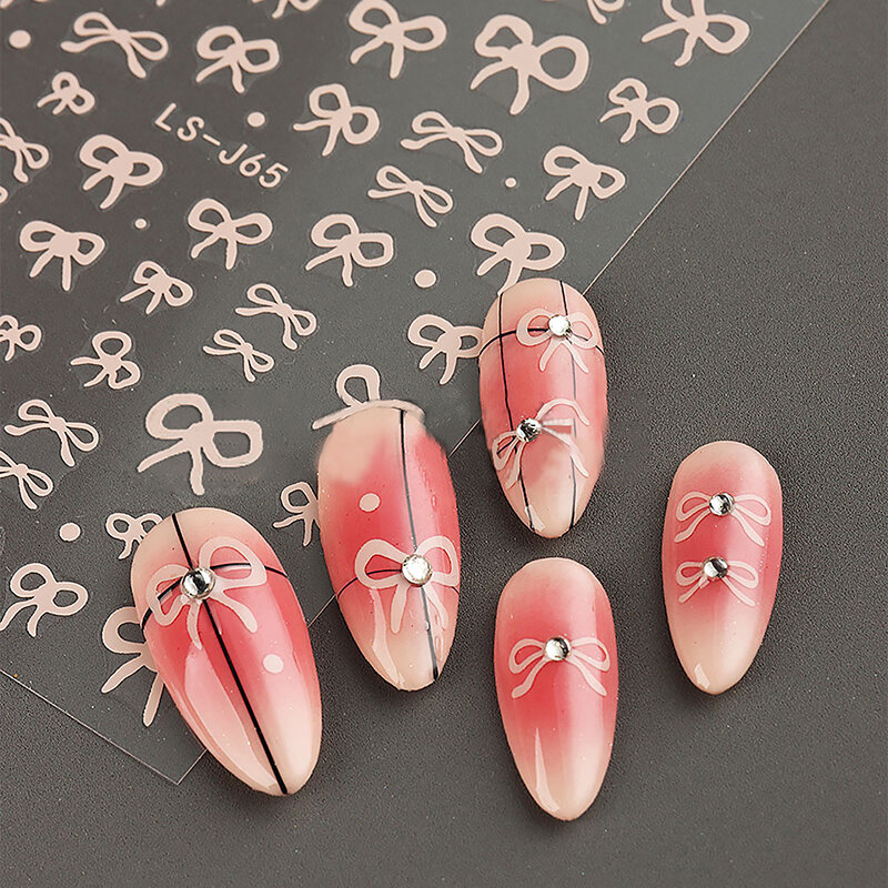 1Pcs French Sweet Bowknot Nail Art Stickers Simple Bow Nail Decoration Decal For Girls Nail Supplies Accessories