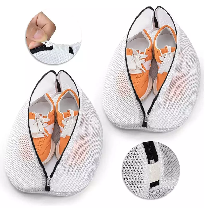 2PCS/1PC Mesh Laundry Bag Washing Machine Shoes Bag with Zips Travel Shoe Storage Bags Protective Clothes Storage Organizer Bags