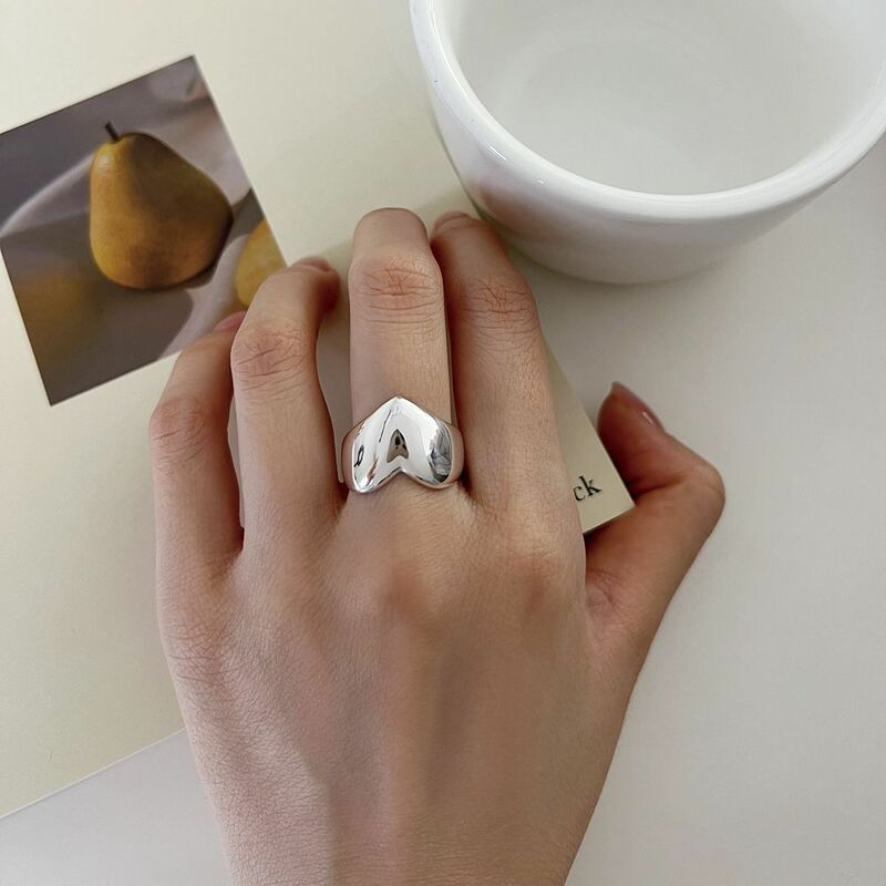 BF CLUB 925 Sterling Silver Simple Heart Rings for Women Couple Fashion Geometric Vintage Handmade Irregular  Ring Party Gifts