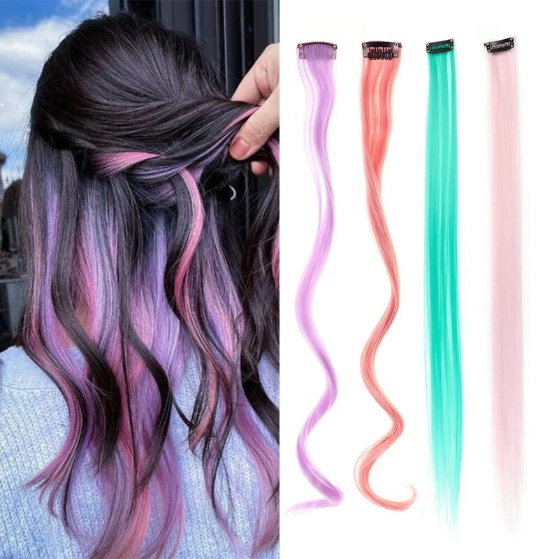 Clip On Synthetic Hair Extension Color Straight Hair Extension Clip In Hairpieces High Temperature Faber Hair Pieces