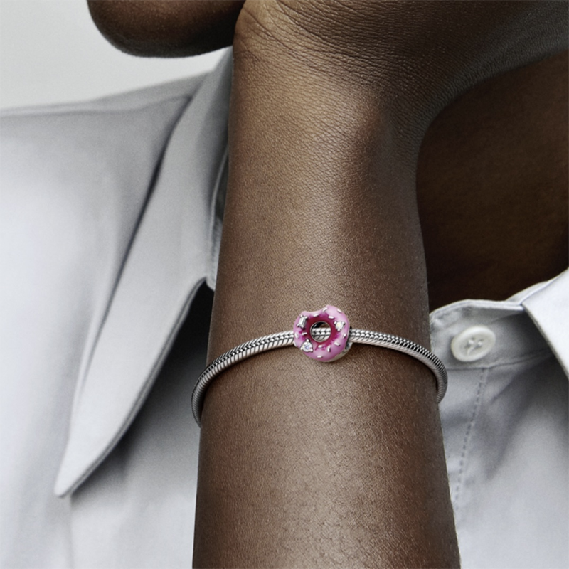 Бусина-Шарм Розовая из серебра 925 пробы, подходит для браслетов/ожерелий Pandora