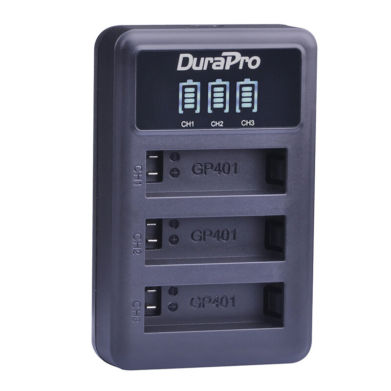 DuraPro-Batería de 1680mAh para Cámara de Acción, cargador para GoPro Hero 4, color negro y plateado, AHDBT-401
